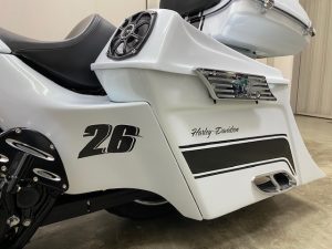 ハーレーダビッドソンカスタムストライプ貼り完成サイドケース文字＆ゼッケン