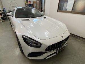 メルセデスAMGGTドアミラー艶ありカーボンラッピング