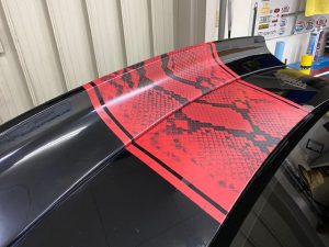 フォードマスタングオリジナルパイソン柄ストライプ施工トランク
