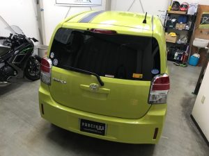 トヨタスペイドオリジナルストライプシルバーカーボン完成リア