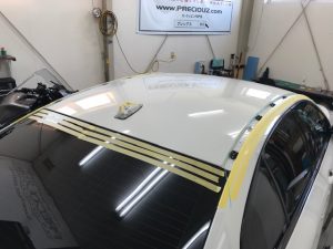 bmw5シリーズルーフラッピングクリーニング後サイドモール取り外し